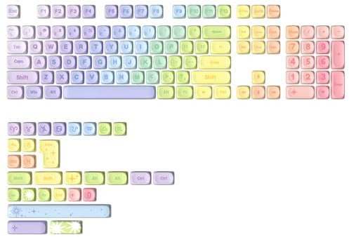 YUNZII 140 Keys MOA Keycaps, Dye-Sublimation PBT Custom Keycap Set for MOA Profile, Cute Rainbow Candy Keycap for MX Switches Mechanical Gaming Keyboard (Rainbow)