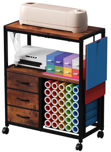 30 Vinyl-Rollenhalter für Cricut-Wagen, rollender Bastelwagen mit 3 Stoffschubladen, Bastelorganisation und Aufbewahrung, kompatibel mit Cricut-Maker-Maschine, Bastelschrank, Tischarbeitsplatz