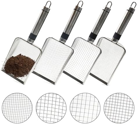 Cosstream Katzenschaufel für Katzenklo - 4 Stück Gartensieb aus Edelstahl für Katzenklo Kompostsieb mit Griff Gartensieb Erdsieb, Sandsieb (2/2.8/3.8/5mm Masche)