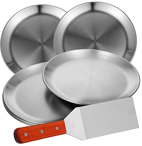 Cabilock 6pcs Pizza Pan Stainless Steel Oven Safe Non-Stick Baking Trays Pizza Peel