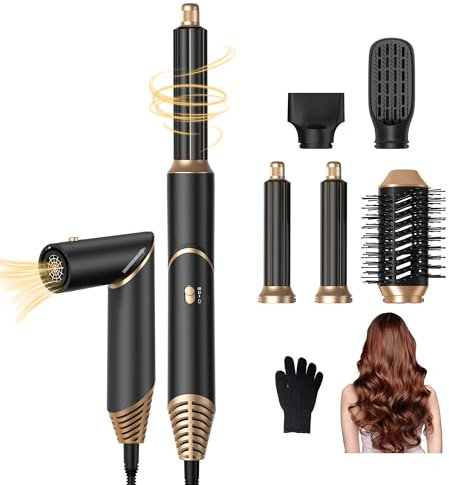 Pro 5 in 1 Hair Styler, Air Styler Hair Dryer Brush Set, Magic Styler with 32mm Auto Air Curling Iron | 1000w Blow Dryer, for Voluming, Drying, Straightening and Curling | 3 Temps Setting (50°-105℃)