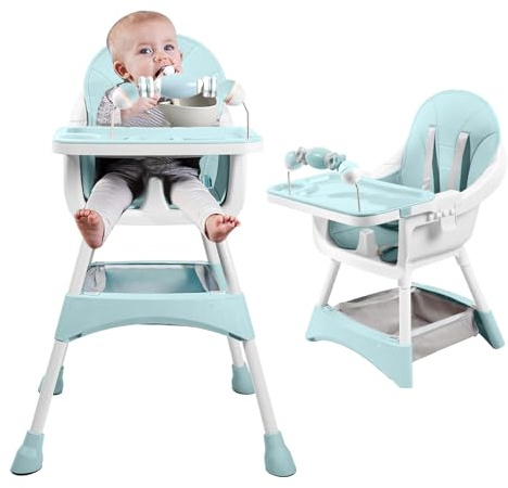 UBRAVOO Convertible High Chair for Babies and Toddlers, Foldable, Easy Clean, Padded Seat, Footrest,Tray Cup Holder, 15 kg Max Load, Aged 6 Months to 3 Years (Green, 3-in-1 Highchair)