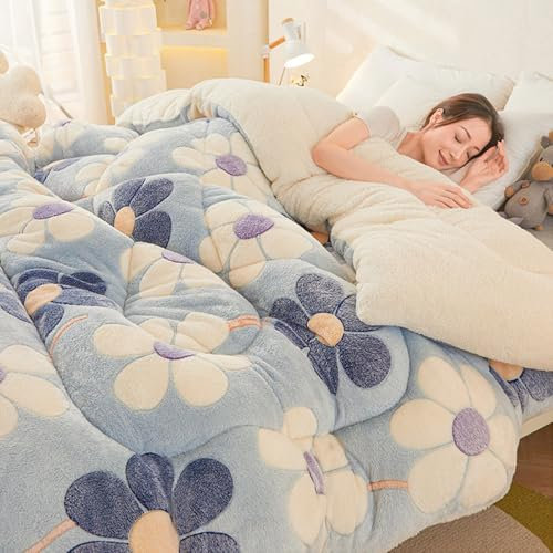Manta de forro polar doble cálida de invierno de alta calidad, núcleo de edredón ultra grueso antialérgico con edredón de franela suave, aislamiento térmico hipoalergénico para ropa de cama de clima