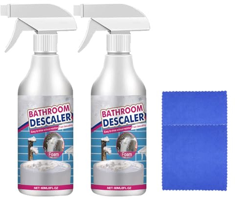 Spray de espuma descalcificador de baño, limpiador descalcificador de baño 2025, spray removedor de cal, limpiador de espuma multiusos para inodoro, vidrio, lavabo, bañera (2)