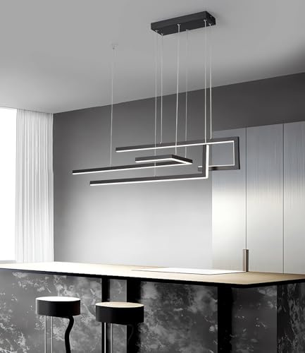 MOMOYY 150cm Modern Linear LED Pendant Light 90w 7200lm Minimalista Luminaria De SuspensióN (Altura Ajustable) Para Isla De Cocina,RecepcióN,Comedor,CafeteríA (Regulable) Chandelier (Negro, 100cm)