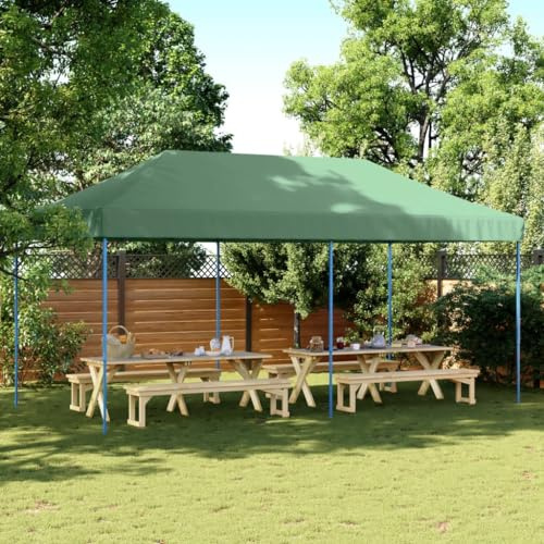 Tente de Réception Pliable, Chapiteau Jardin Extérieur 580x292x315 cm, Structure Acier Résistant, Toit Oxford PVC, Tonnelle Pliante pour Fêtes, Mariages, Événements, Vert et Bleu