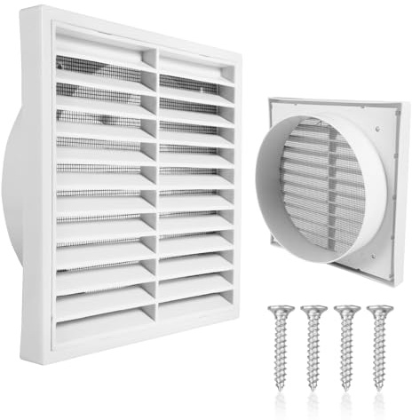 150mm White Louvred Air Vent Covers for Walls, Extractor Fan Tumble Dryer Vent Cover with Screen Mesh,Durable Exterior Exhaust Outlet for Kitchen, Exterior Walls and Home Ventilation Systems