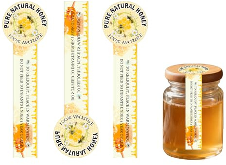 500pcs Tamper Proof Pure Honey Stickers 1.5 x 3.5 Inches Resistance Evident Seals Labels for Jars Bottle Lid Sealing Food Packaging (English)