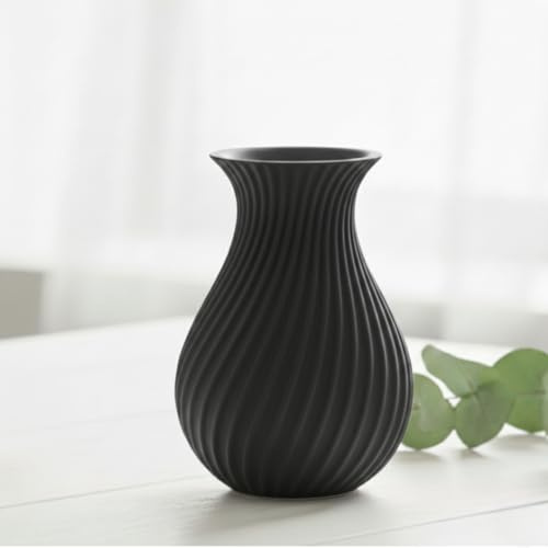 FynDesign Kleine Mini-Vase LYSA (12cm) – Moderne 3D-Druck Deko Vase für Einzelblüten & Trockenblumen, Scandi Design, nachhaltig, Matt-Schwarz