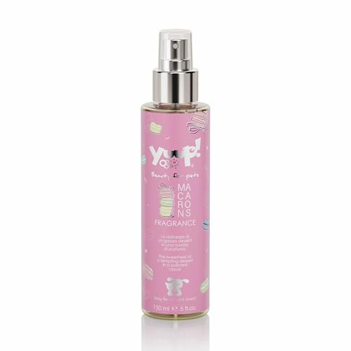 YUUP! – Eau Parfumée Conditionnante pour Chiens et Chats, Sans Alcool, Macarons, 150 ml, parfum longue durée aux notes d’amandes douces, de zeste de citron et de fraise