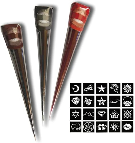 MUNSKT Natural Henna Tattoo with Stencils, Paste Cone for Easy Use, Multi Patterns for Daily Festival Party