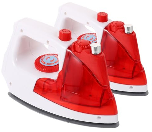 Totority Kids Pretend Play Iron Toy, 2-Pack Realistic Electric Appliance Model with Water Mist Function, Mini Toy Iron for Role Play, Learning & Household Simulation Fun, Red​
