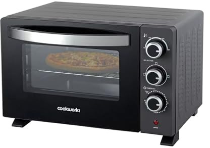 Cookworks 20L Mini Oven and Grill, Compact Countertop Electric Oven with Adjustable Temperature 100-220°C, 60 Minute Timer, Baking Roasting Grilling Toasting Oven, 1380W Black