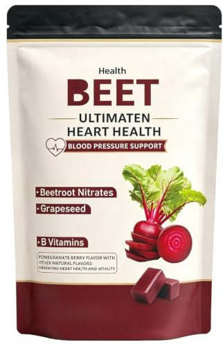 Rödbetor Blodtrycksstöd tuggar, granatäpplebärsmak | Rödbetspulver och druvkärneextrakt för hjärthälsa, öka vitalitet och naturlig energi