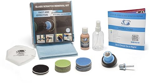 GLASS POLISH DIY Glas Kratzerentfernungsset 50 mm - Effektive Glaspolitur mit Bohrmaschine/Poliermaschine, Repariert Tiefe Kratzer, Entfernt Oberflächenschäden und Stellt Klarheit & Glanz Wieder Her