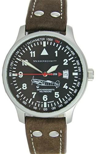 Messerschmitt ME-209LB Montre d'aviateur modèle spécial Record de vitesse, mouvement suisse Ronda 5 ATM avec bracelet en cuir Marron