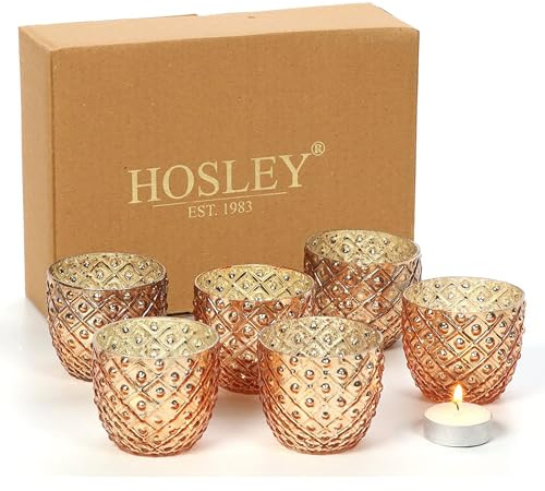 Hosley Set of 6 Antique Gold Speckled Metallic Glass LED Votive Tealight Candle Holder 2.75 Inches Ideal for Bridal Weddings Parties Special Events Spa Aromatherapy Mini Flower Pots O3
