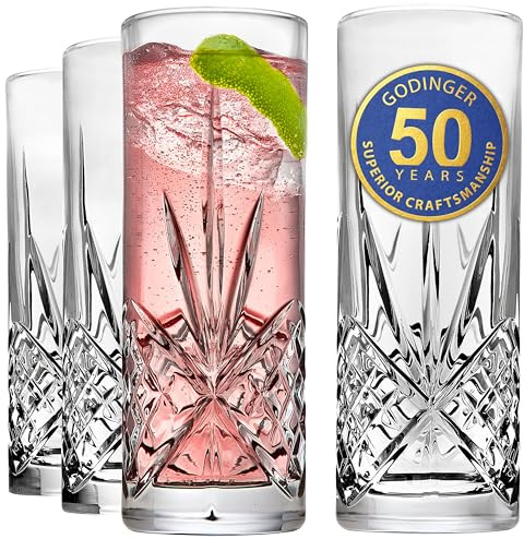 Godinger Tall Beverage Glasses Collins All Purpose Drinking Glasses- Dublin Collection, SET OF 4