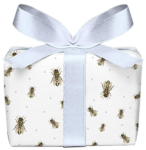 5er Set 5 Bögen Geschenkpapier Biene braun blau Punkte, für Imker und Honig Liebhaber Geburtstag Taufe Ostern Hochzeit Weihnachten, Format 50 x 70 cm