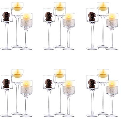 NUPTIO Bougeoirs en Verre à Pied Haut: Photophore pour thé-Lumière | 18 Pièces Bougeoir Photophore pour Bougies Pilier et Flottantes Décorde Table pour Mariage Noël Halloween d'Intérieur