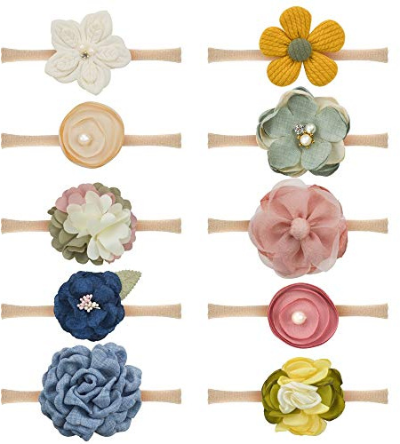 JIAHANG Baby Girls Hair Bow Headbands Nylon Flower Hairband Floral Hair Accessories 10PCS for Newborn Infant Toddlers