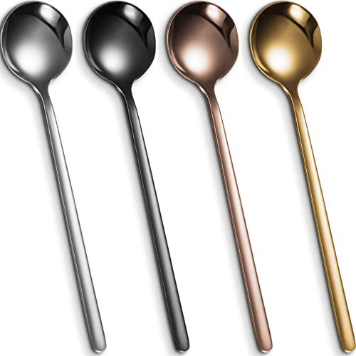 Patelai 4 Pieces Coffee Spoons Stainless Steel Espresso Spoons Frosted Handle Soup Tool for Coffee Sugar Soup Ice Cream Dessert Cake Supplies, 5.31 Inch and 4 Colors