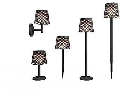 Newgarden Greta 5-in-1 Solar/Rechargeable Lamp, Indoor and Outdoor, 80 Lumens, Solar Panel and Micro-USB Charging Capabilities, Twilight Sensor, On/Off Switch, Recycled Plastic, Black.