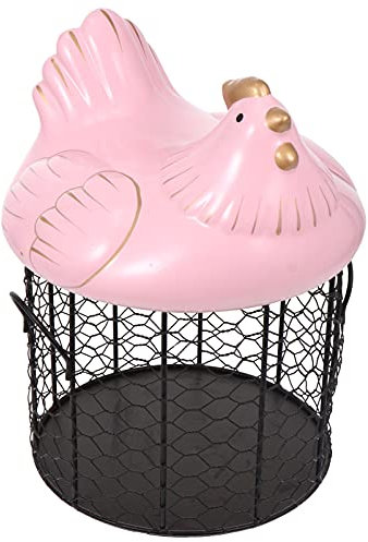 Yardwe Coquetier Rose 1 Ensemble Métallique Panier De Stockage des ?ufs De Poulet Forme Vintage Coquetier Corbeille De Fruits Couvercle pour La Maison Cuisine Ferme Décoratif Rose