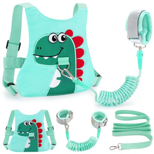 Toddler Leash-Baby Walking Safty Harness and Child Anti Lost Wrist Link for Girls/Boys Travel (Green)