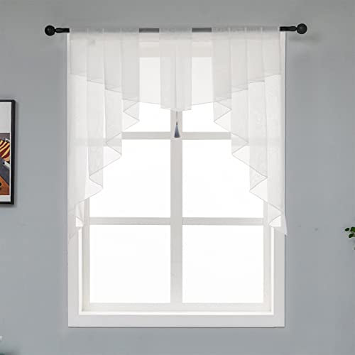 Swag Sheer Voile Curtains for Living Room, Kitchen Matching Tailored Curtain Valance for Farmhouse Window, Bedroom Bathroom White 39WX39L Inches