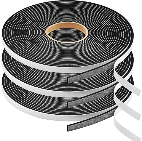 Seal Foam Tape,1/4 Inch W x 1/16 Inch T Weather Stripping for Door and Window,High Density Single Sided Closed Cell Door Insulation Weather Strip,3 Rolls Total 64FT Long