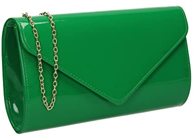 SwankySwans Alisa Patent Party Prom Evening Clutch Bag, Green, One Size