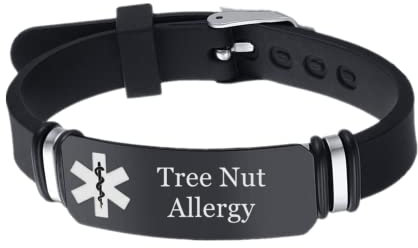 Personalised Custom Silicone Medical Alert Tree Nut Allergy Awareness Bracelet for Kids Women Men,Name Disease Allergies ICE Engraved Emergency ID Wristband Bangle for Teen,Son,Daughter,Grandparent