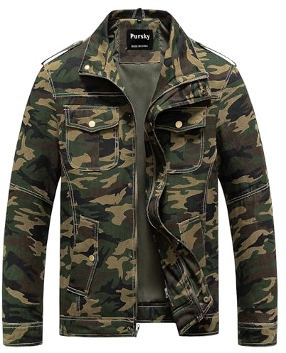 Pursky Men's Lightweight Camo Hooded Military Jacket Utility Jacket For Spring Fall Autumn Winter Work Coat Camo 2XL
