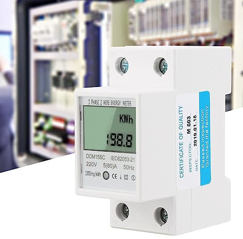 Contador de Energía Digital, Jadeshay Medidor de energía monofásico, Medidor de KWh de Energía Electrónica de Riel DIN Monofásico,Medidor Consumo Inteligente LCD Digital Eelectrico(5-80A DDM15SC)