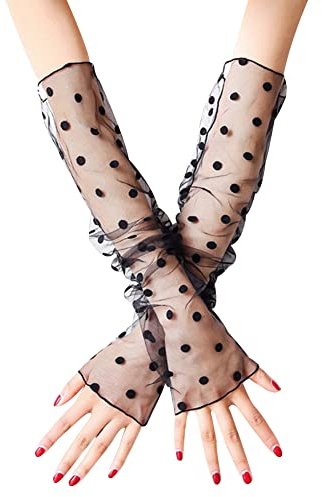 ISAKEN Damen Lange Hochzeithandschuhe Brauthandschuhe Fingerlose Spitze Handschuhe für Frauen, Hochzeiten, Opern, Bälle, Fasching, Karneval, Verkleidungen, Halloween