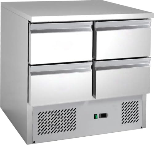 GastroHero Kühltisch, 220L, 4 Schubladen, Edelstahl SH901-4D | passend für GN 1/1, Tiefe der GN-Behälter 100 mm, Temperatur +2°C bis +8°C, elektronisches Thermostat mit LED, Gastronomie