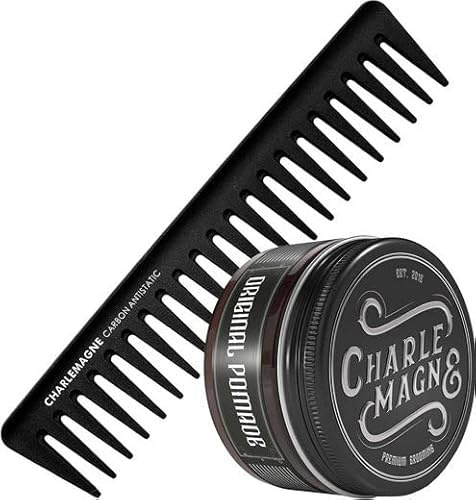Charlemagne Haarstyling Bundle - Kamm Carbon & Original Pomade Herren | Haarstyling Männer Geschenkset - Pflegeset Männer Haarpflege mit Haarwachs & Styling Kamm