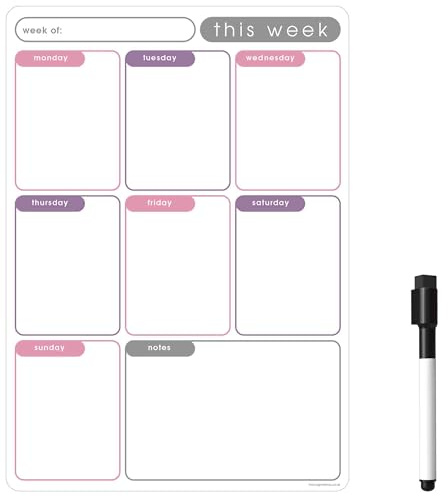TMS A4 magnetisk veckoplanerare whiteboard för kylskåp | Kalender för torrtorkning, måltidsplanerare eller anteckningstavla | Planera familj- eller företagsuppgifter | Torrradering för att göra-lista