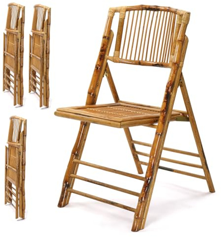 VINGLI Bamboo Folding Chair, Foldable Dining Wood Chairs Comfortable Seat for Outdoor & Indoor, Patio, Porch, Wedding, Party, Event,Brown (4 Pack)