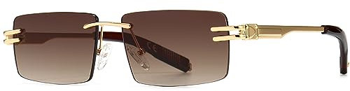 Ggpyyon Retro Randlose Sonnenbrille für Damen Herren Mode Rechteck Sonnenbrille Quadratische Brille(Gold/Farbverlauf Braun)