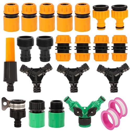 Belle Vous (21 Pezzi) Set Raccordi Irrigazione - Raccordi 3/4 Maschio e Femmina - Kit Riparazione per Tubi Flessibili con Adattatore per Rubinetto e Sdoppiatori