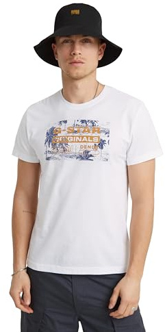 G-STAR Para Hombre Camiseta Framed Palm Originals, Blanco (White D24682-C506-110), XL