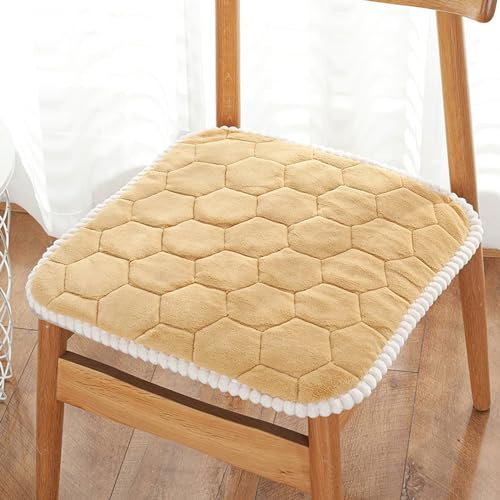 Konsilsa Dünnes Sitzkissen mit Bändern, rutschfest, ultraweich, bequem, quadratisch, waschbar, Flanell-Stuhlpolster, Stuhlkissen für Küche, Büro, Wohnzimmer (Color : Gelb, Größe : 50x50cm(20x20in))