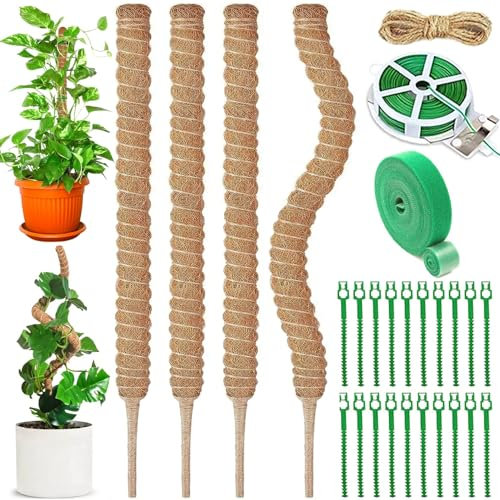 NCKIHRKK 4 Pezzi Bastone di Muschio Pieghevoli, 70 cm Palo per Fibra di Cocco, Supporti per Monstera, Sostegno per Piante Rampicanti per Casa Giardino Balcone