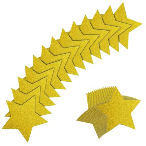 60 sagome a forma di stella glitterata da 15 cm, in cartone con doppia stampa dorata, per artigianato, carta scrivibile, grandi decorazioni a forma di stella, coriandoli per bacheche, feste in classe