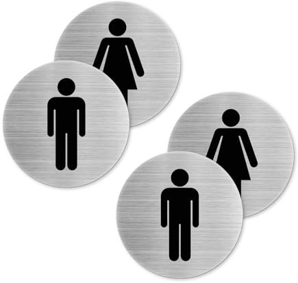 YIKIADA Targa WC autoadesiva in alluminio da 9 cm per uomini e donne, targhetta WC impermeabile per porta WC, per ospiti, set da 2