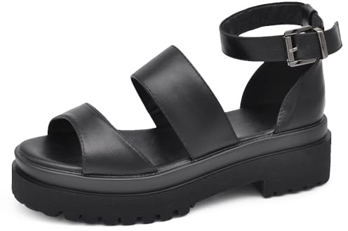 IF Scarpe Sandali da Donna con Fasce Platform Piatta forma In Pelle Sintetica S674-2 Nero N.39