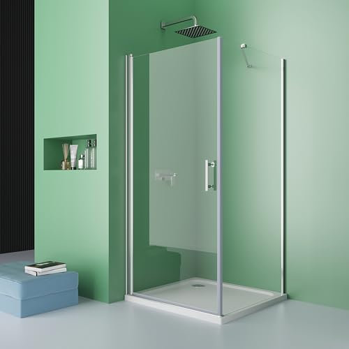 DOOLEEWEE 90 x 90 cm Eckeinstieg Duschkabine Pendeltür Duschtür mit Seitenwand Duschwand Duschabtrennung Glas aus 6mm ESG,Nano Beschichtung, Höhe 195 cm,OHNE Duschtasse