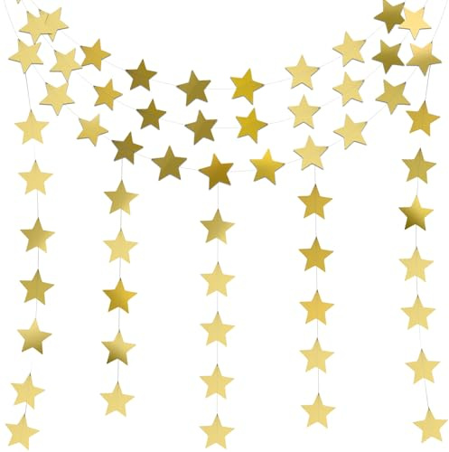 WUMUZAI 5 st stjärngirlang, 20 m hängande stjärnor dekorationer, pappersstjärna girlang banderoller strängströmmar för födelsedag baby shower julfest bröllop helgdekor, spegel glitter guld